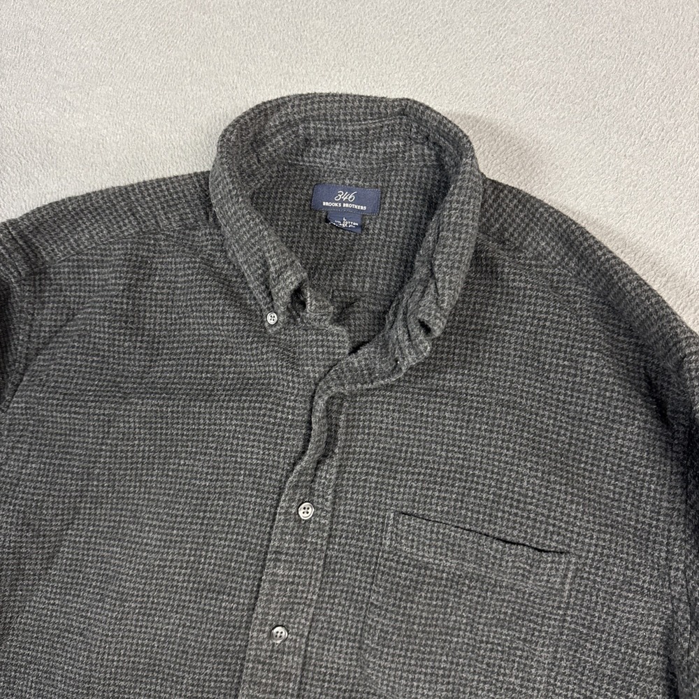 Brooks Brothers 346 Shirt Mens Large Gray Houndstooth Long Sleeve Button Down